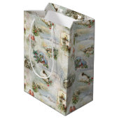 クリスマス素朴の冬のシーンのコラージュ ミディアムペーパーバッグ (裏面アングル)