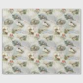 クリスマス素朴の冬のシーンのコラージュ ラッピングペーパー (フラット)