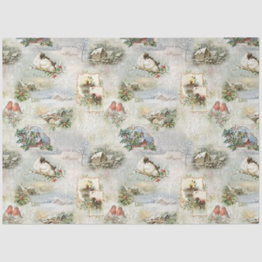 クリスマス素朴の冬のシーンのコラージュ 薄葉紙 (正面)