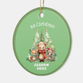 クリスマス素朴の森の動物がパーソナライズ セラミックオーナメント (左)