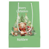 クリスマス素朴の森の動物がパーソナライズ ミディアムペーパーバッグ (裏面)