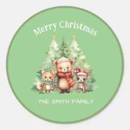 クリスマス素朴の森の動物がパーソナライズ ラウンドシール