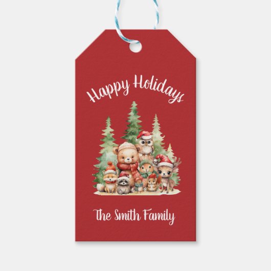 クリスマス素朴の森の動物 ギフトタグ (正面)