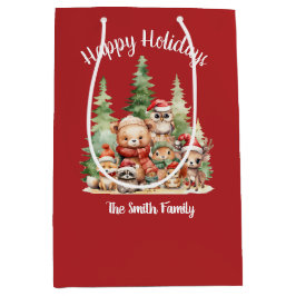 クリスマス素朴の森の動物 ミディアムペーパーバッグ