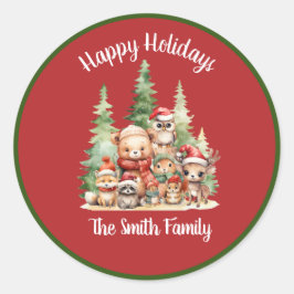 クリスマス素朴の森の動物 ラウンドシール