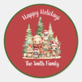 クリスマス素朴の森の動物 ラウンドシール (正面)