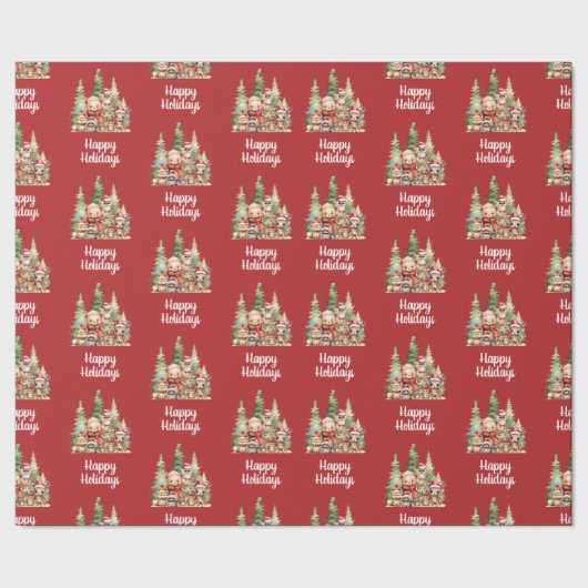 クリスマス素朴の森の動物 ラッピングペーパー (シーム)