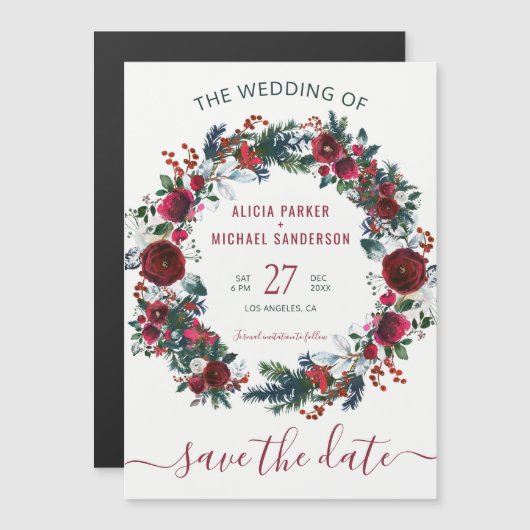 クリスマス素朴の結婚式は日付を保存する マグネット招待状 (正面/裏面)