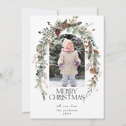 クリスマス素朴の緑の果実のロータス写真 シーズンカード (正面)