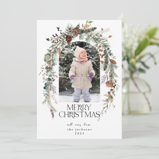 クリスマス素朴の緑の果実のロータス写真 シーズンカード (スタンド正面)