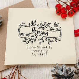 クリスマス素朴の葉リボンファミリアドレス ラバースタンプ