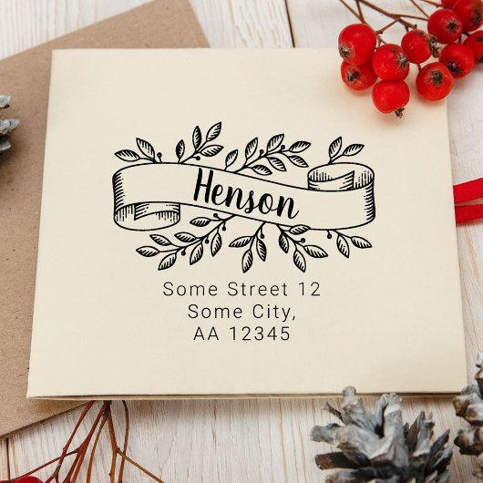 クリスマス素朴の葉リボンファミリアドレス ラバースタンプ