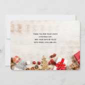 クリスマス素朴アイテムを飾った木製写真 サンキューカード (裏面)