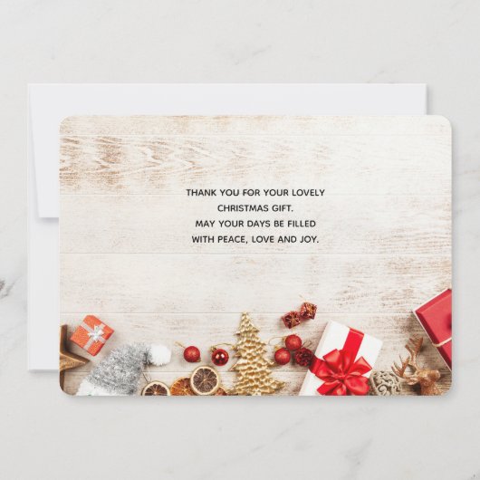 クリスマス素朴アイテムを飾った木製写真 サンキューカード (裏面)