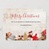 クリスマス素朴アイテムを飾った木製写真 シーズンカード (正面/裏面)