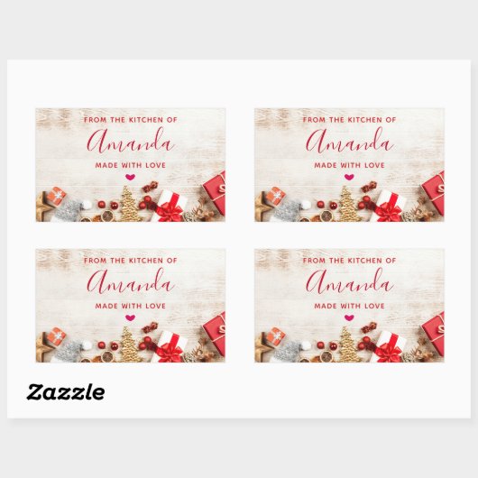 クリスマス素朴アイテム付きウッドフォトキッチン 長方形シール (シート)