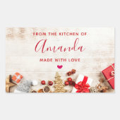 クリスマス素朴アイテム付きウッドフォトキッチン 長方形シール (正面)