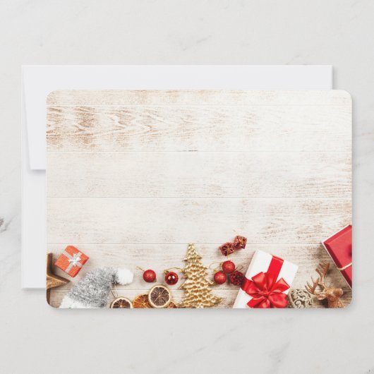 クリスマス素朴アイテム付き木製写真パーティー 招待状 (裏面)