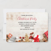 クリスマス素朴アイテム付き木製写真パーティー 招待状 (正面)