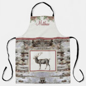 クリスマス素朴ウッドトナカイヴィンテージモノグラム エプロン (正面)