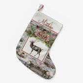 クリスマス素朴ウッドトナカイヴィンテージモノグラム スモールクリスマスストッキング (正面 (吊り時))