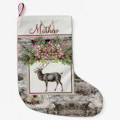 クリスマス素朴ウッドトナカイヴィンテージモノグラム スモールクリスマスストッキング (正面)