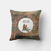 クリスマス素朴ウッドメリークリスマス名前をカスタムする クッション (裏面)