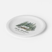 クリスマス素朴ウッドランドキャビン ペーパープレート (アングル)