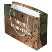クリスマス素朴ウッド喜びメリークリスマス ラージペーパーバッグ (裏面アングル)