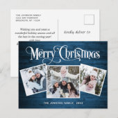 クリスマス素朴ウッド3フォトグリーティングホリデー ポストカード (正面/裏面)