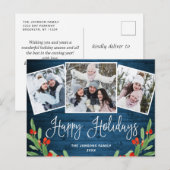 クリスマス素朴ウッド3フォトグリーティングホリデー ポストカード (正面/裏面)