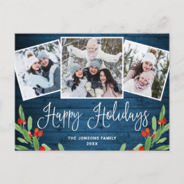 クリスマス素朴ウッド3フォトグリーティングホリデー ポストカード