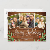 クリスマス素朴ウッド3フォトグリーティングホリデー ポストカード (正面/裏面)