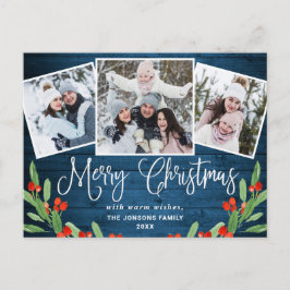 クリスマス素朴ウッド3フォトグリーティングホリデー ポストカード