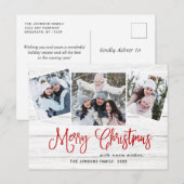 クリスマス素朴ウッド3フォトグリーティングホリデー ポストカード (正面/裏面)