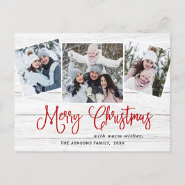 クリスマス素朴ウッド3フォトグリーティングホリデー ポストカード