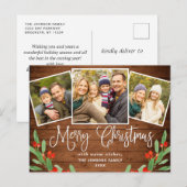 クリスマス素朴ウッド3フォトグリーティングホリデー ポストカード (正面/裏面)