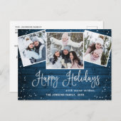 クリスマス素朴ウッド3フォトグリーティングホリデー ポストカード (正面/裏面)