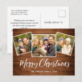 クリスマス素朴ウッド3フォトグリーティングホリデー ポストカード (正面/裏面)