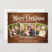 クリスマス素朴ウッド3フォトグリーティングホリデー ポストカード (正面/裏面)