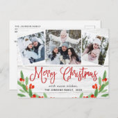 クリスマス素朴ウッド3フォトグリーティングホリデー ポストカード (正面/裏面)