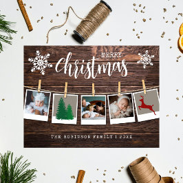 クリスマス素朴ウッド3フォトスナップショットコラージュ シーズンポストカード