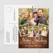 クリスマス素朴ウッド4フォトグリーティングホリデー ポストカード (正面/裏面)