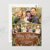 クリスマス素朴ウッド4フォトグリーティングホリデー ポストカード (正面/裏面)