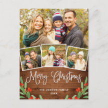クリスマス素朴ウッド4フォトグリーティングホリデー