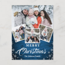 クリスマス素朴ウッド4フォトグリーティングホリデー