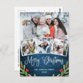 クリスマス素朴ウッド4フォトグリーティングホリデー ポストカード (正面/裏面)