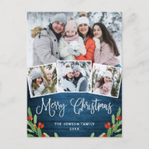 クリスマス素朴ウッド4フォトグリーティングホリデー