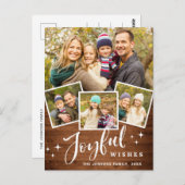 クリスマス素朴ウッド4フォトグリーティングホリデー ポストカード (正面/裏面)