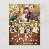 クリスマス素朴ウッド4フォトグリーティングホリデー ポストカード (正面)